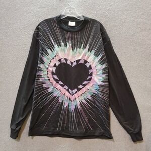 VINTAGE Sunbelt Sportswear Women Top XL Black Shirt Heart Glitter Splatter